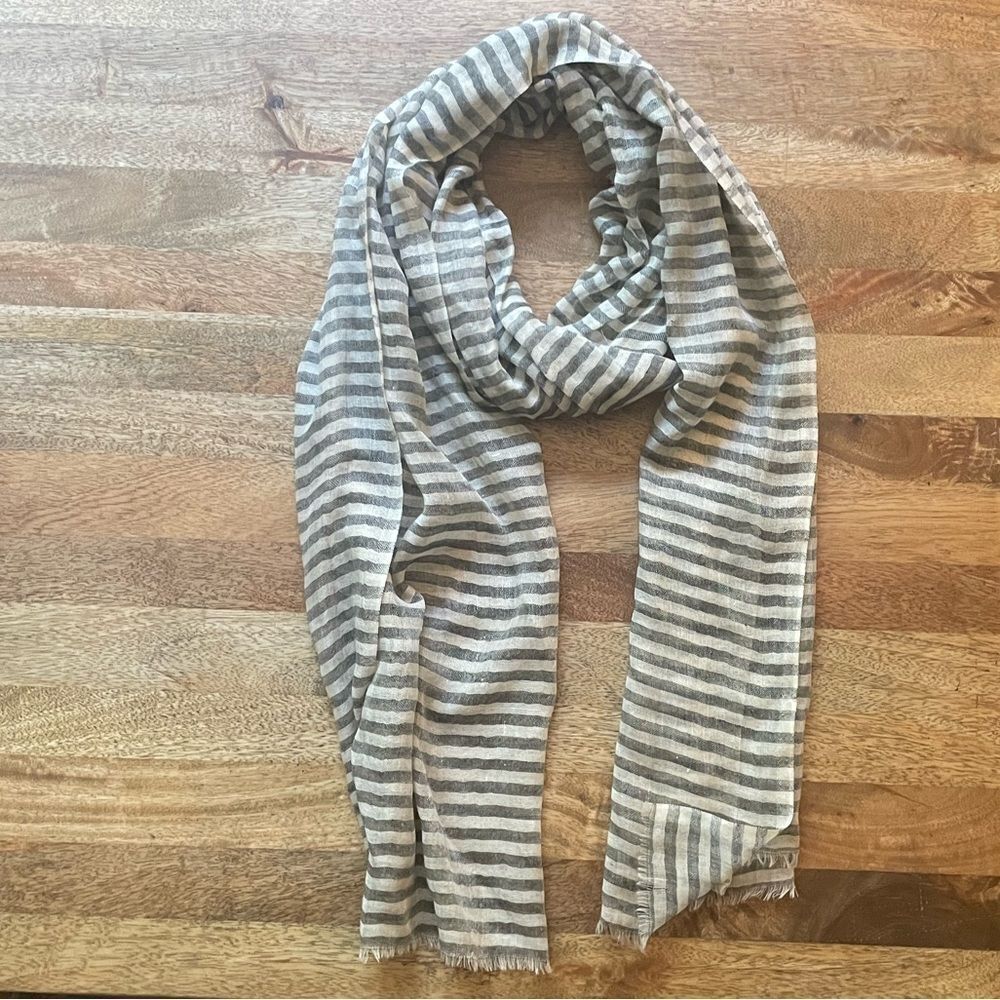 Black grey and off white striped natural fiber rock and roll chic scarf